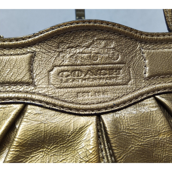 Coach Garnet Metallic Gold Leather Turnlock Double Handle Satchel Shoulder Bag - Picture 3 of 16